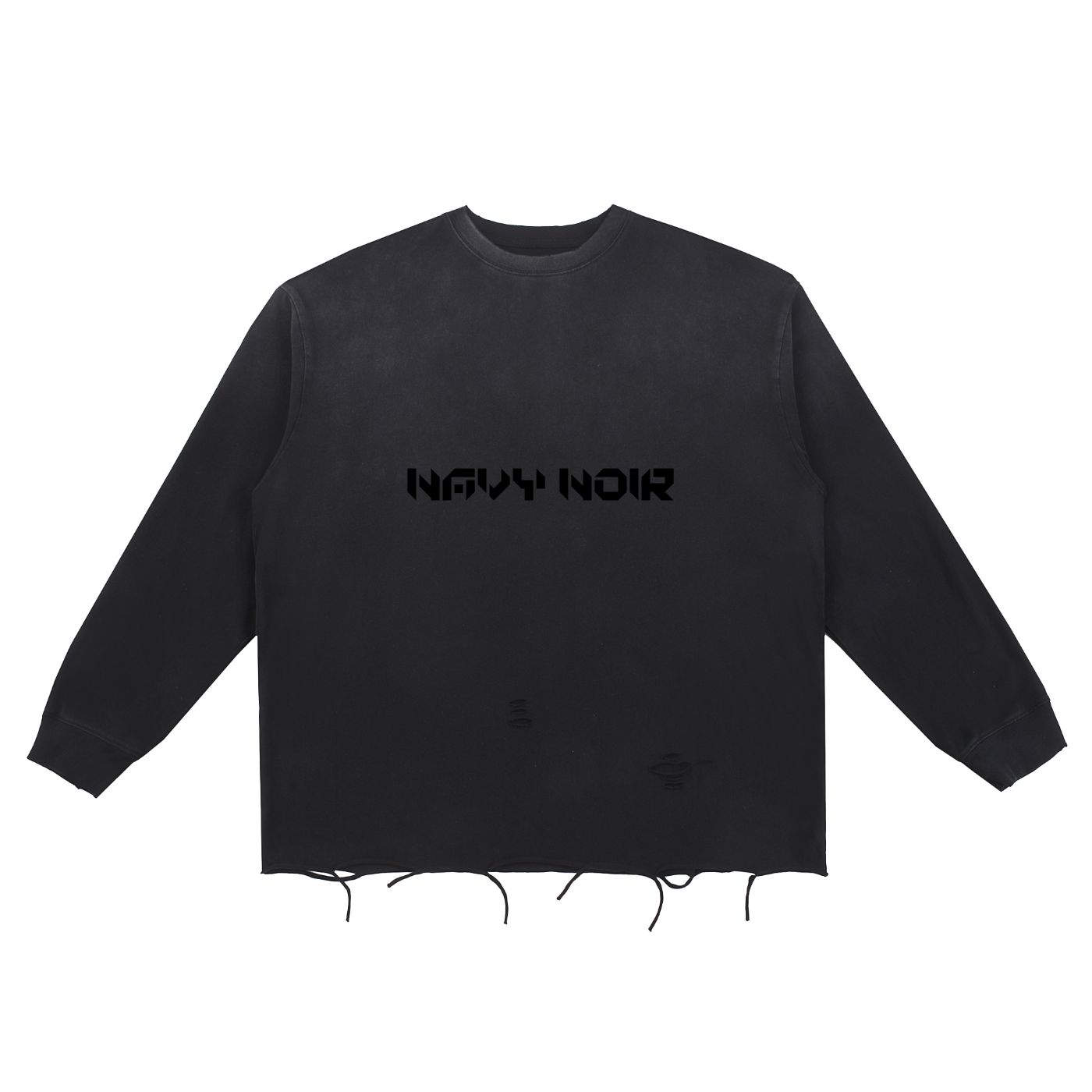 Navy Noir Snow Wash Raw Edge Cotton T-Shirt