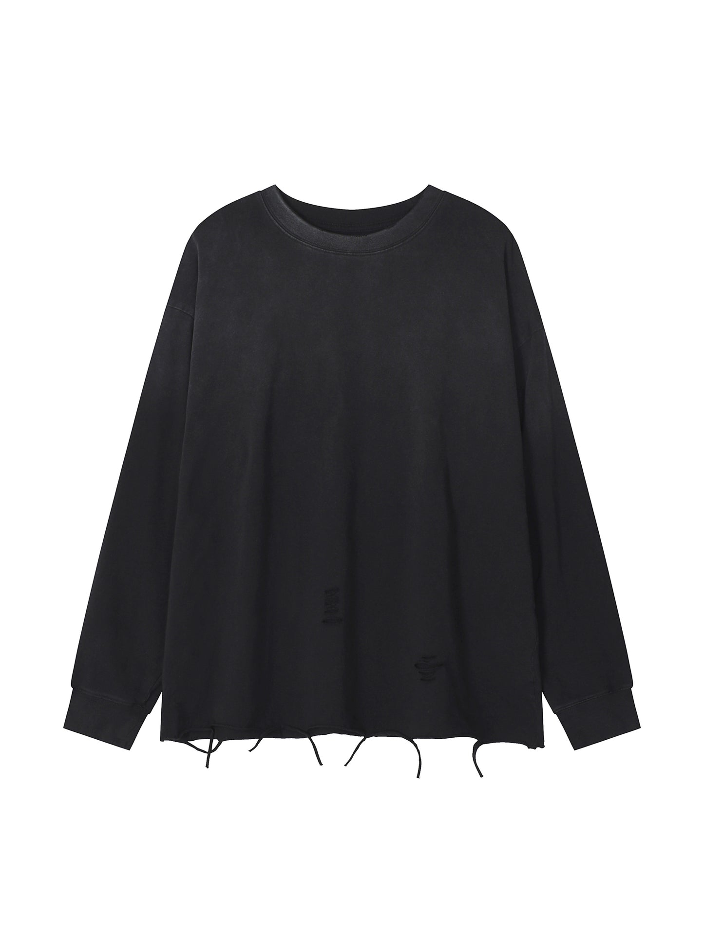 Navy Noir Snow Wash Raw Edge Cotton T-Shirt