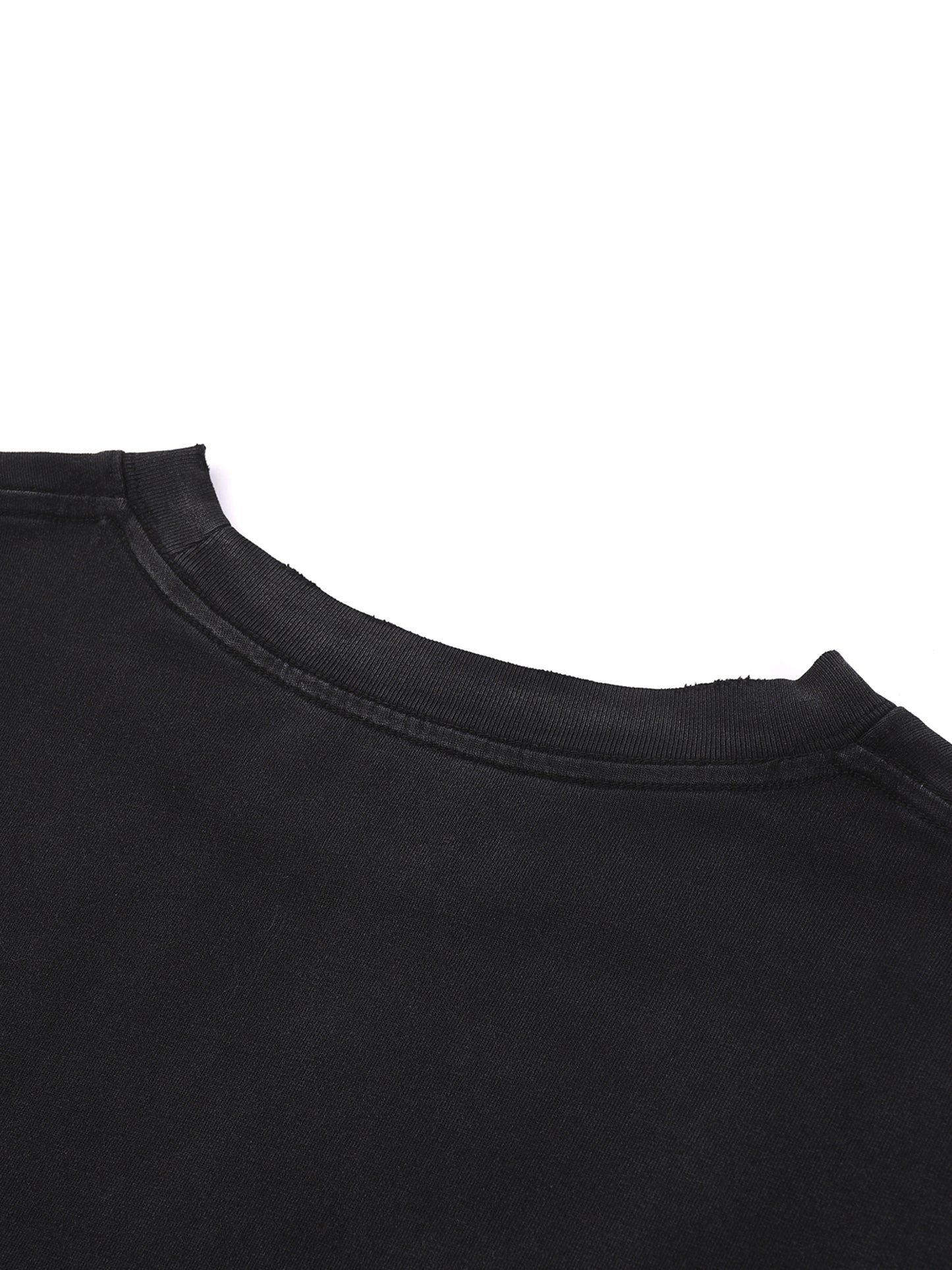 Navy Noir Snow Wash Raw Edge Cotton T-Shirt