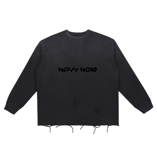 Navy Noir Snow Wash Raw Edge Cotton T-Shirt