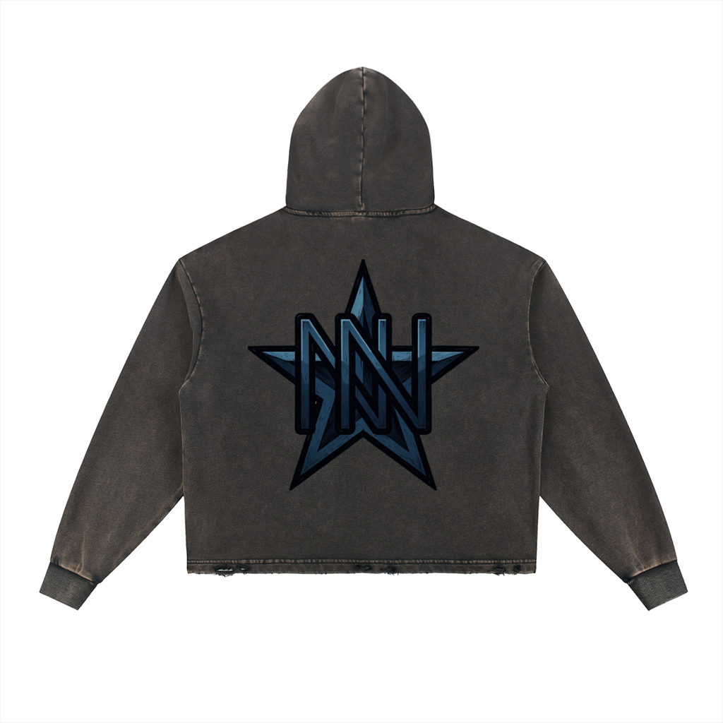 Navy noir Vintage Washed Frayed-Hem Hoodie
