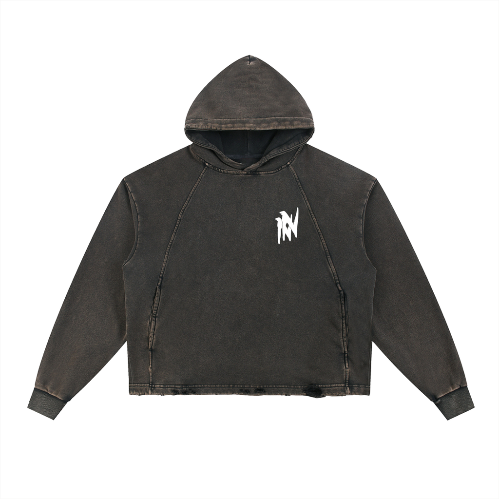 Navy noir Vintage Washed Frayed-Hem Hoodie