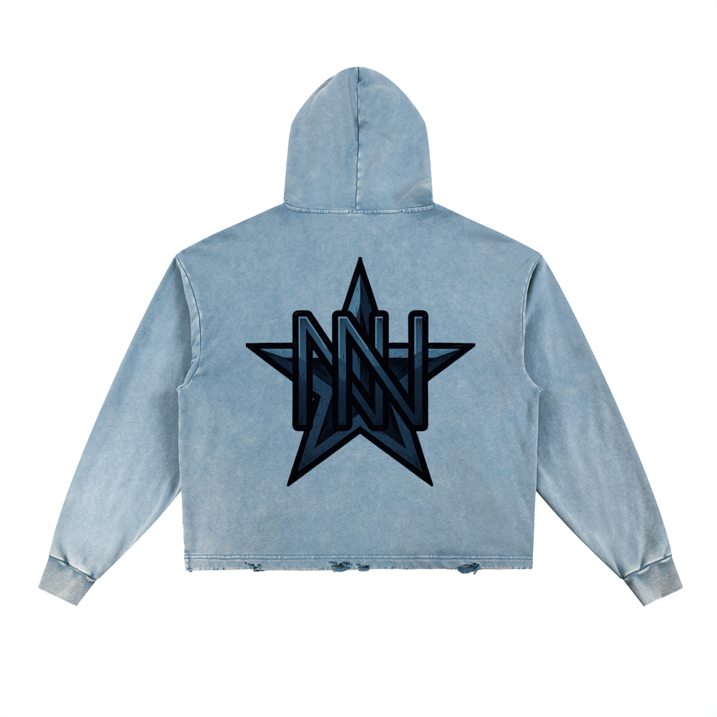 Navy noir Vintage Washed Frayed-Hem Hoodie