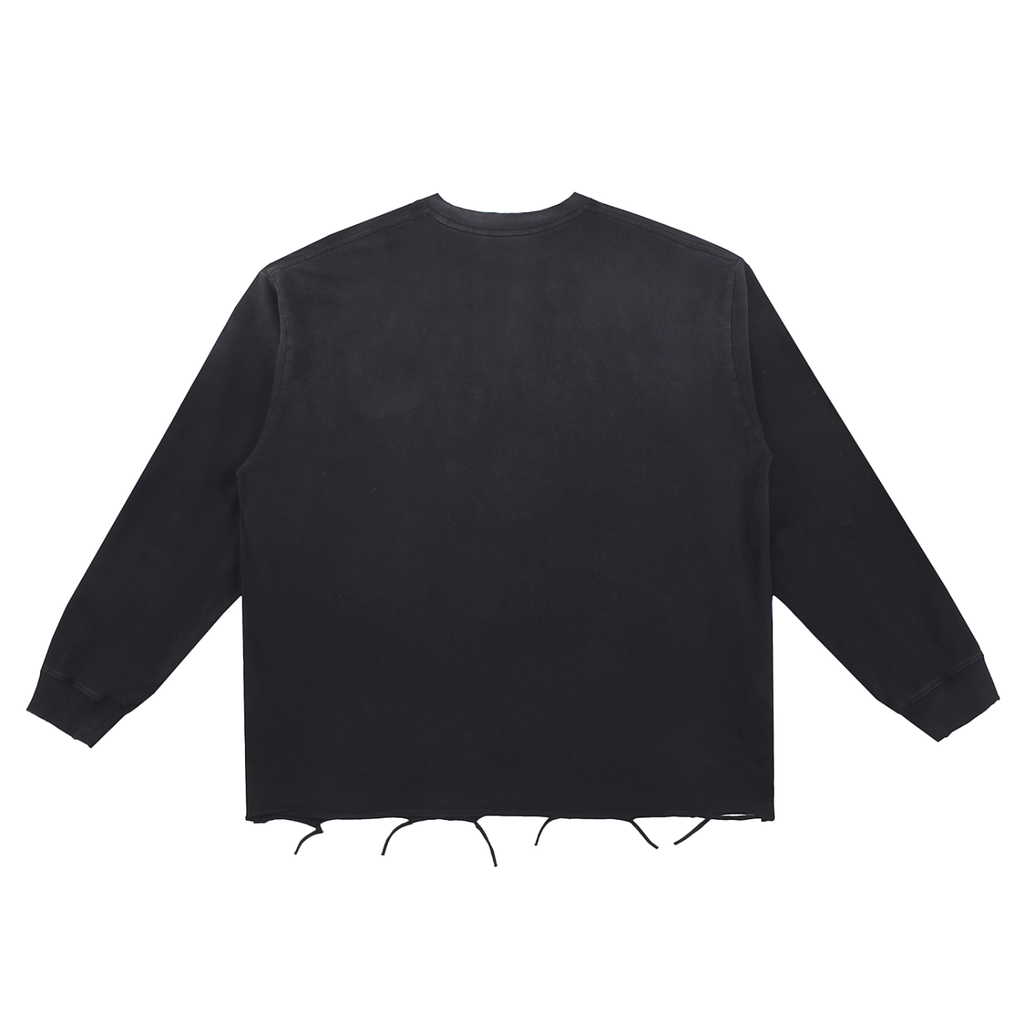Navy Noir Snow Wash Raw Edge Cotton T-Shirt