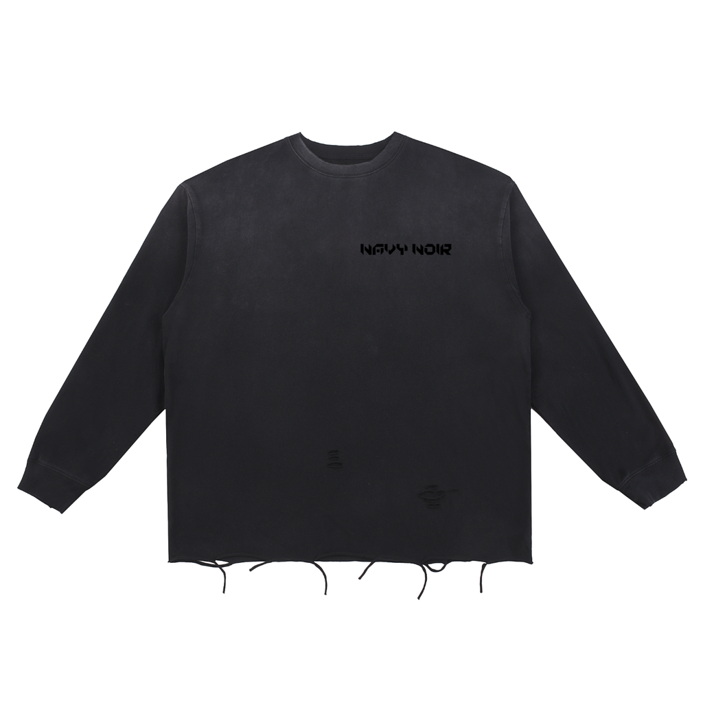 Navy Noir Snow Wash Raw Edge Cotton T-Shirt
