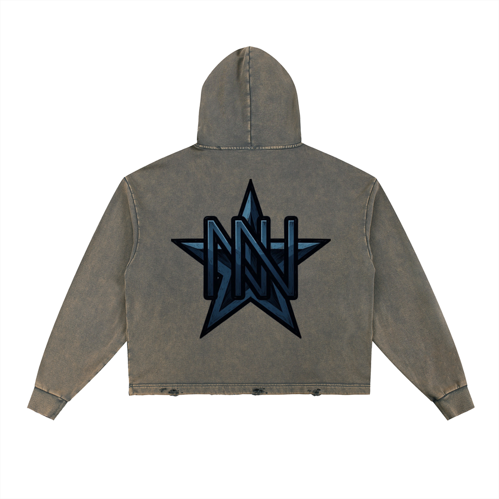 Navy noir Vintage Washed Frayed-Hem Hoodie