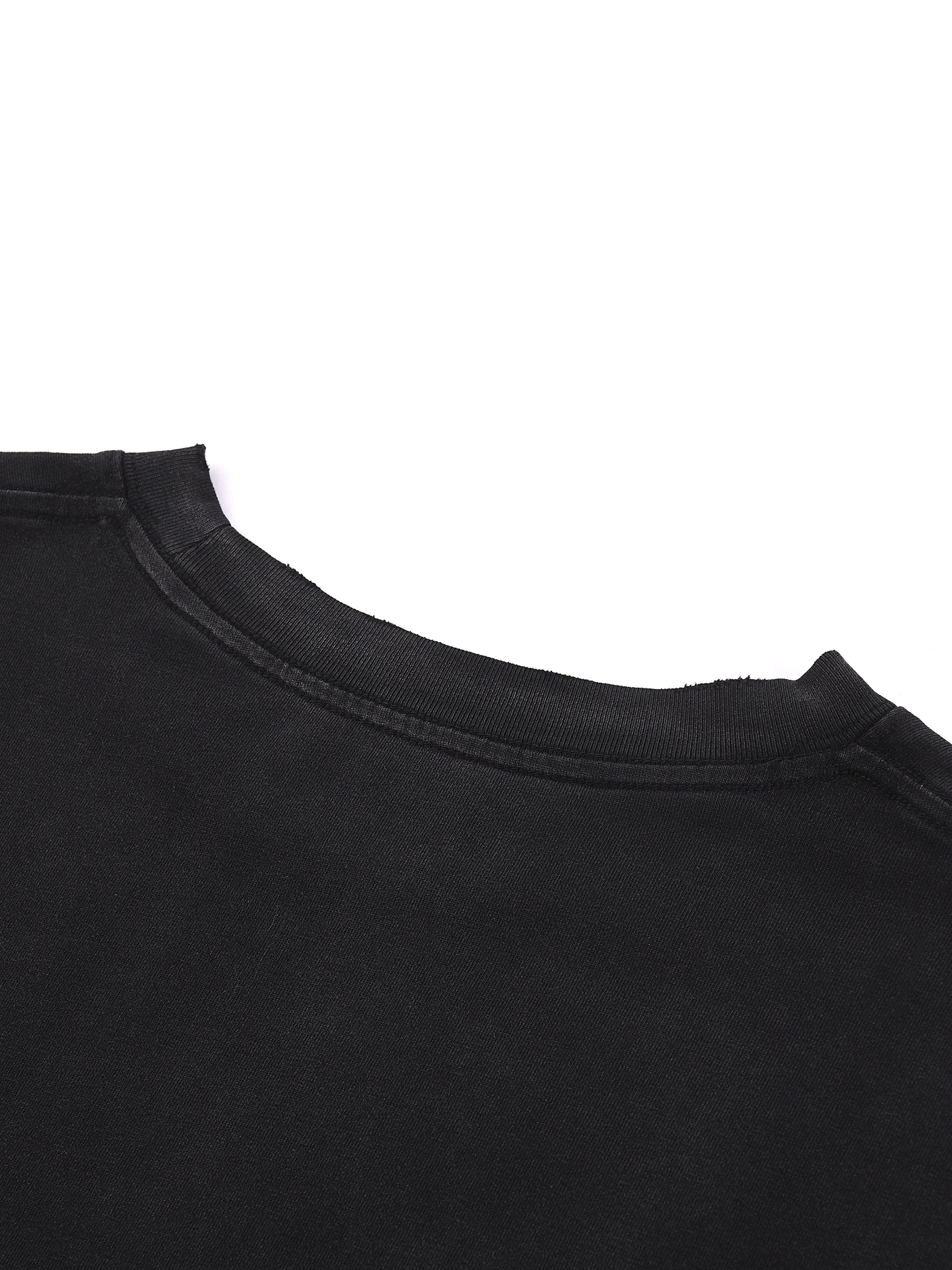 Navy Noir Snow Wash Raw Edge Cotton T-Shirt